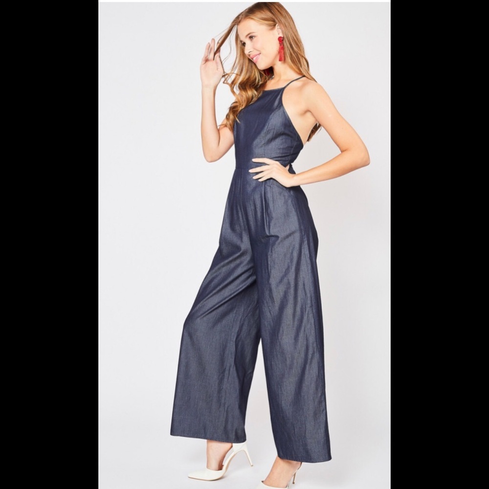 Denim high neck jumpsuit